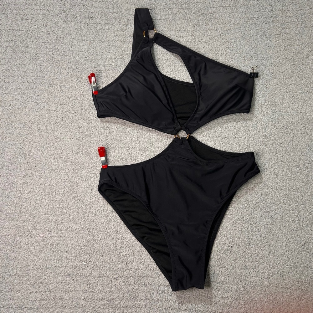 Unbranded Swimsuit One-Shoulder Cutout Monokini M Black Poolside Glam Sexy